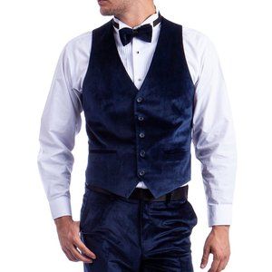 Men's Elegant Velvet Suit Vest in Deep Blue